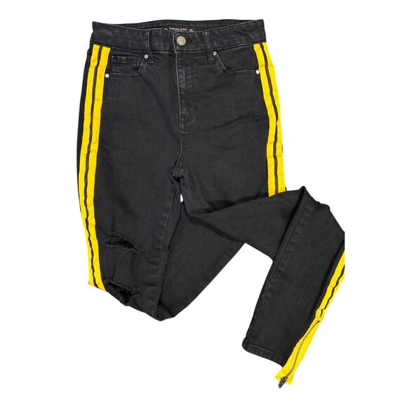 Tinseltown High Rise Striped Ankle Zip Skinny Jeans in Black/Yellow Size 1/25 - Picture 4 of 7